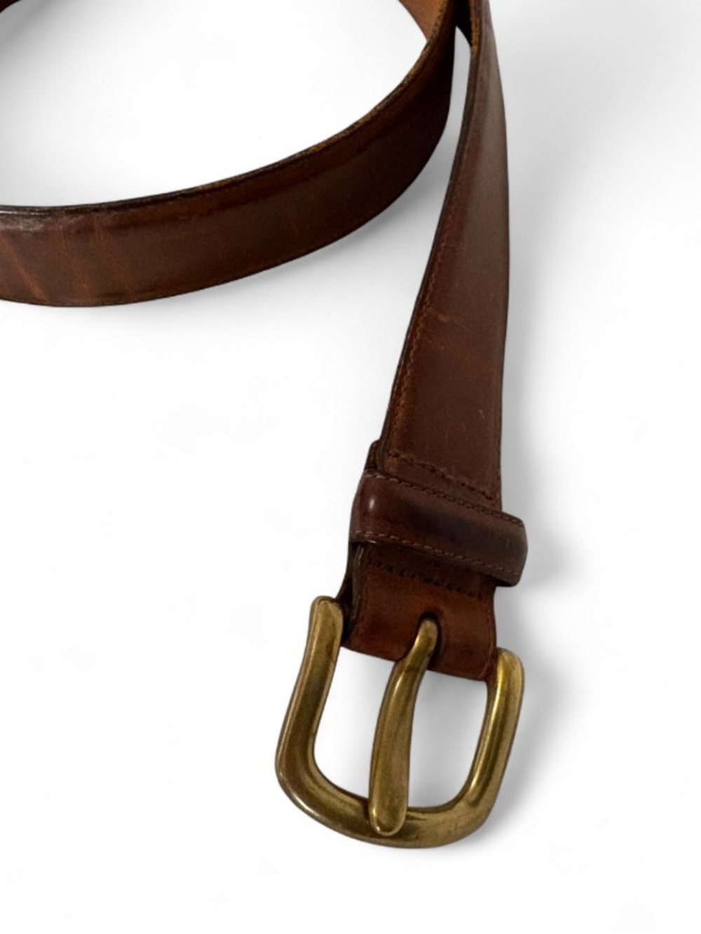 Vintage Distressed Leather Belt with Brass Buckle